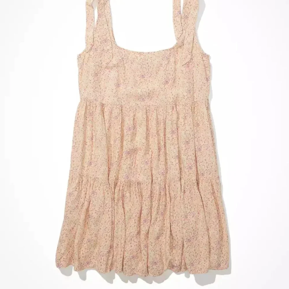 ⛔️SALE PENDING⛔️🆕NWT AE Floral Tie-Strap Babydoll Dress in 'Pink' - Picture 3 of 16